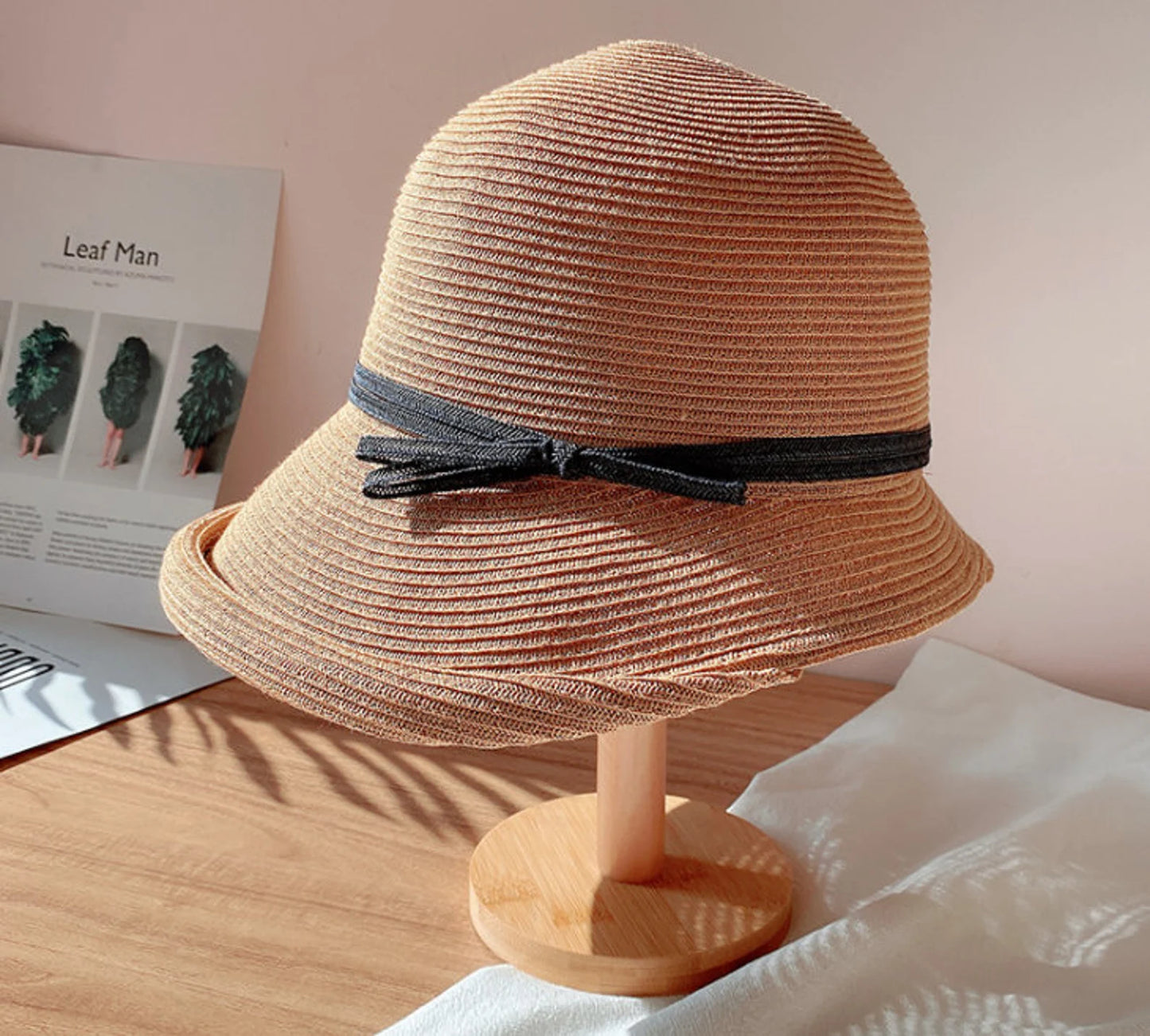 Hepburn Type Straw Hat, Retro Foldable Rolled Edge Straw Hat