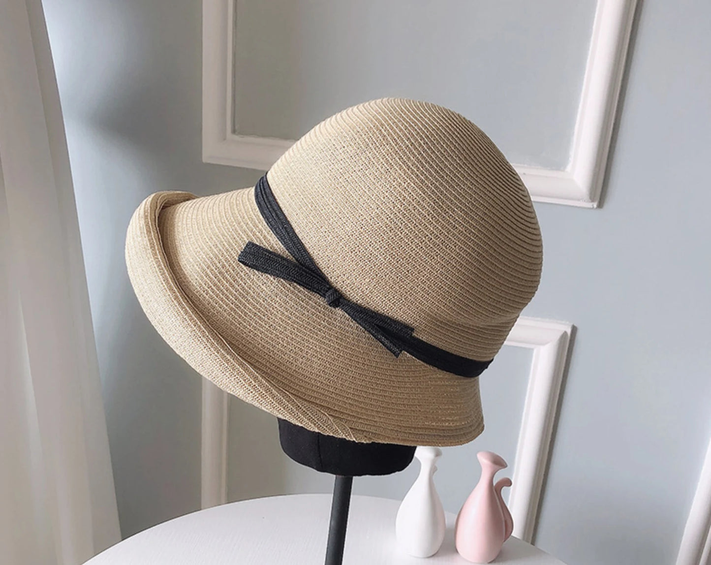 Hepburn Type Straw Hat, Retro Foldable Rolled Edge Straw Hat