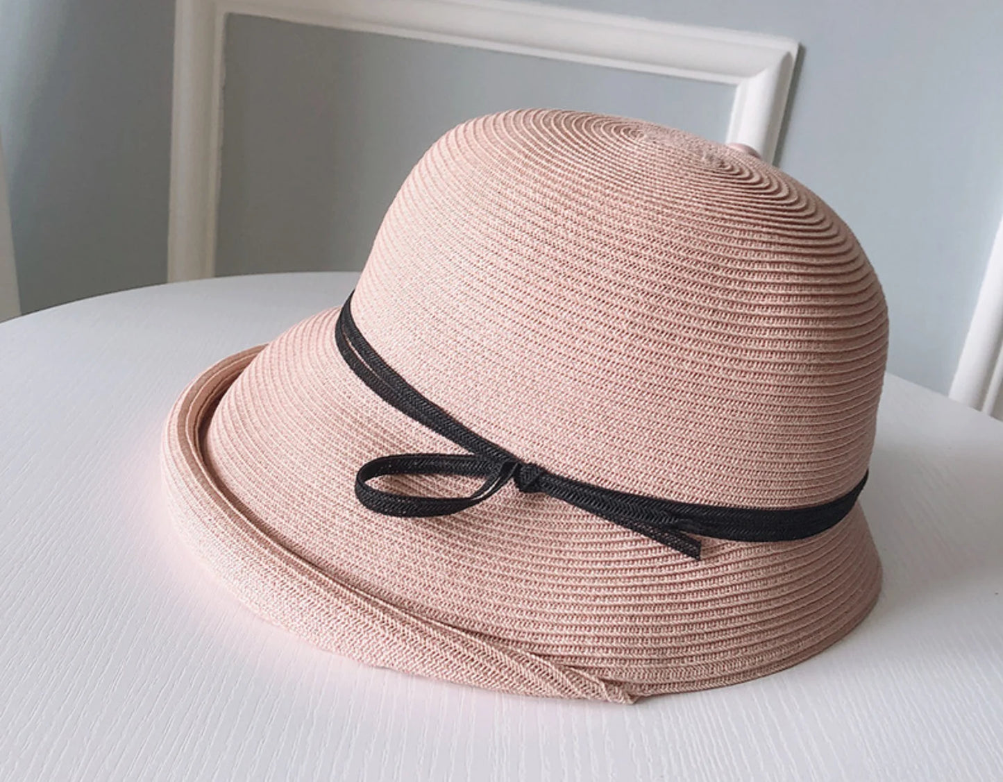 Hepburn Type Straw Hat, Retro Foldable Rolled Edge Straw Hat