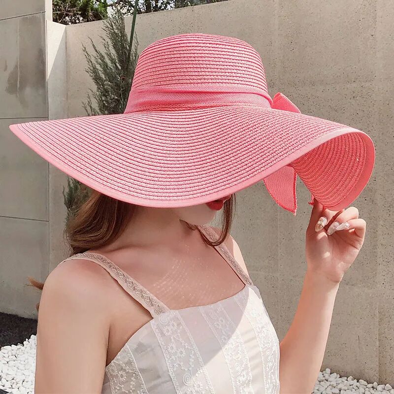 Summer Sassafras Solid Color Straw Hat Sunscreen Sunshade Sand Beach Hat