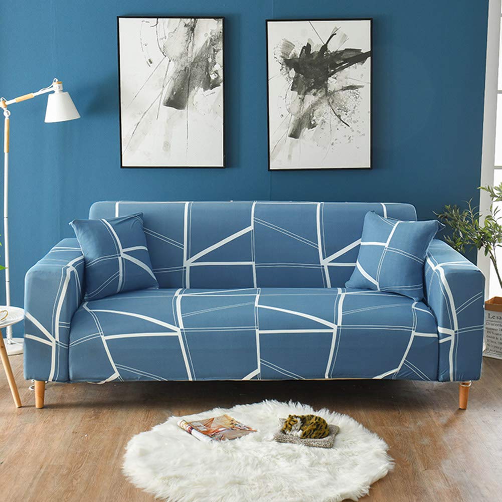 Printed Couch Covers Sofa Slipcovers, Elastic Universal Furniture Protector with 2 Pillowcases