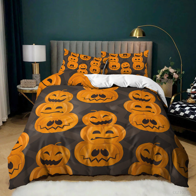 Halloween Spider Bat Print Kit Quilt Cover, 3 Piece Bedding Set