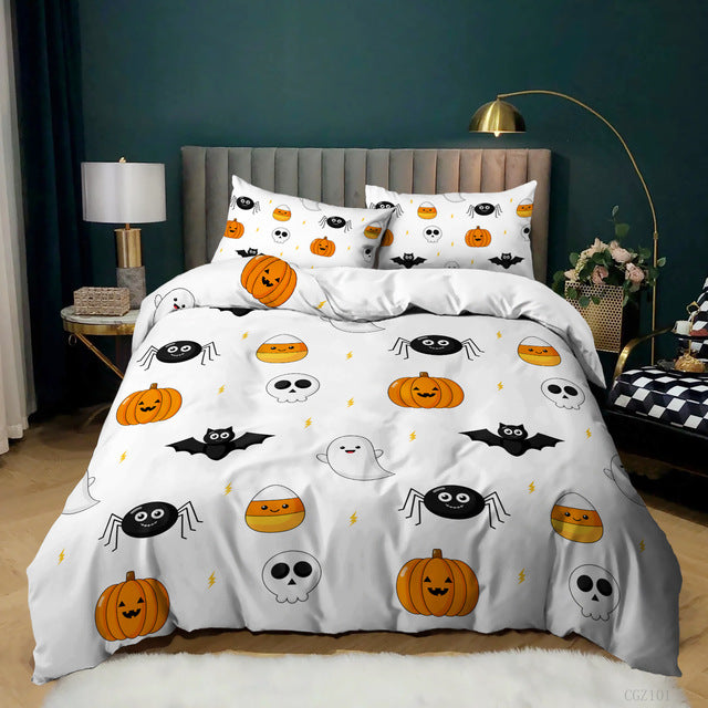 Halloween Spider Bat Print Kit Quilt Cover, 3 Piece Bedding Set