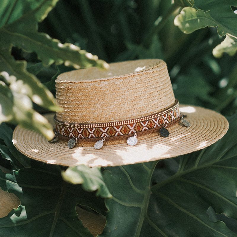 Boho Ethnic Style Summer Female Flat Top Straw Hat