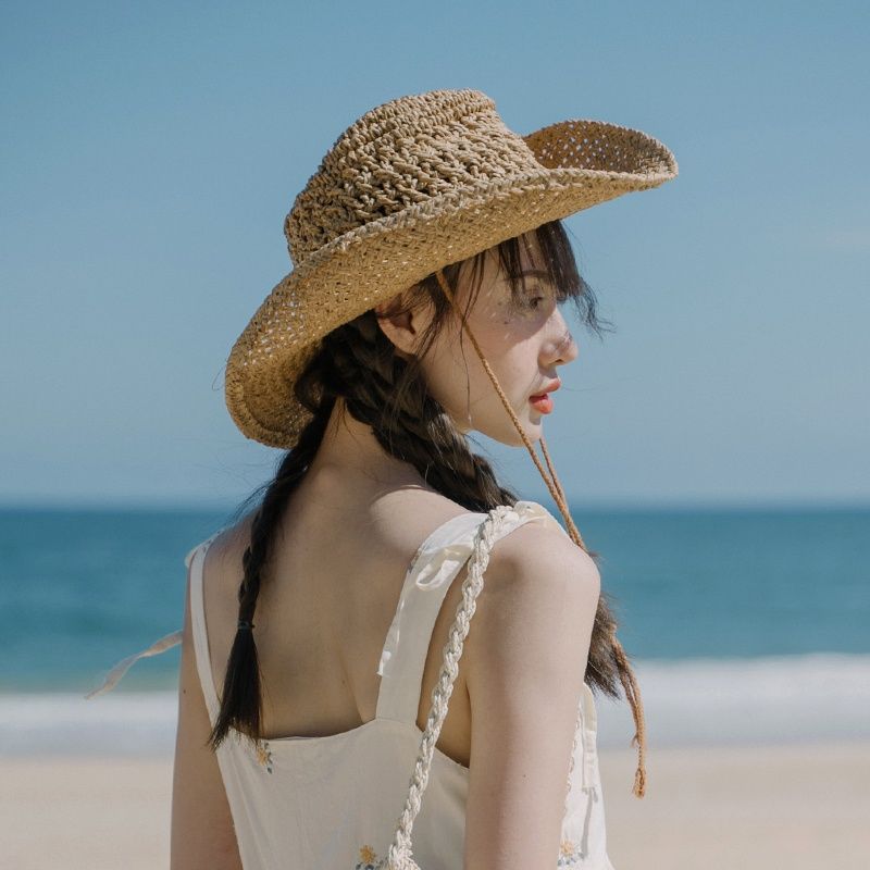 Vintage Western Cowboy Resort Style Woven Visor Women's Straw Hat