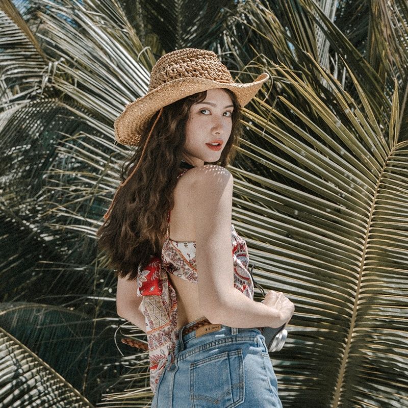 Vintage Western Cowboy Resort Style Woven Visor Women's Straw Hat