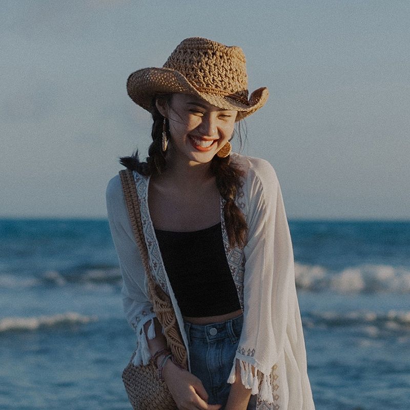 Vintage Western Cowboy Resort Style Woven Visor Women's Straw Hat
