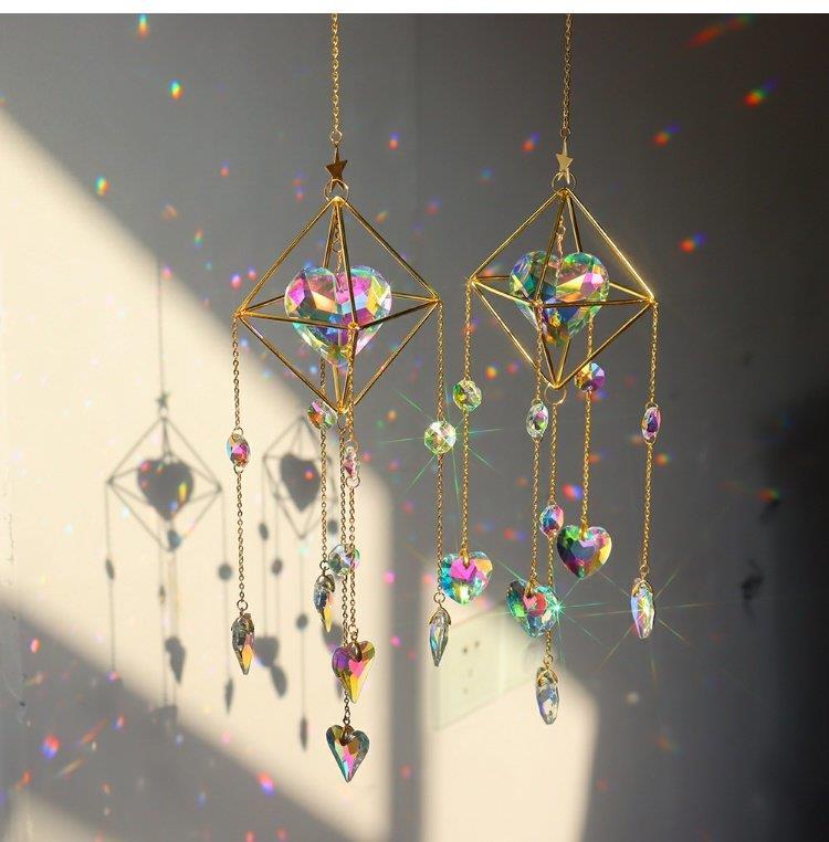 Suncatcher Heart Crystal Pendant Ornament Hanging Wind Chimes