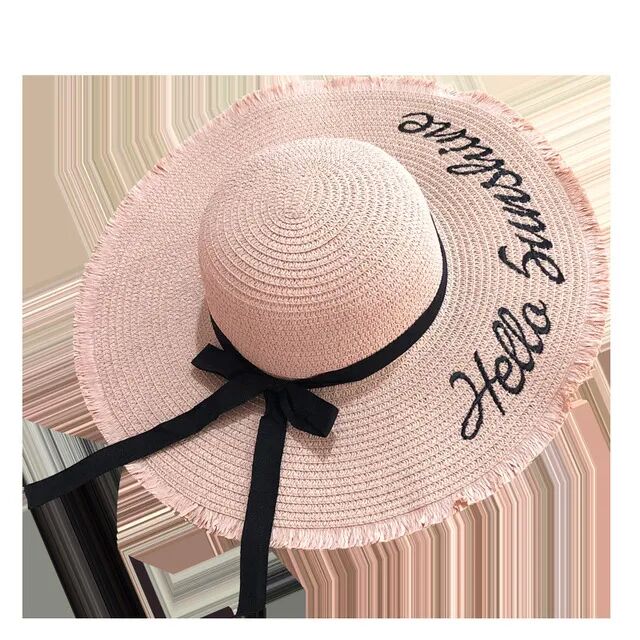 Women Raw Edge Floppy Wide Brim Summer Beach Straw Sun Hat
