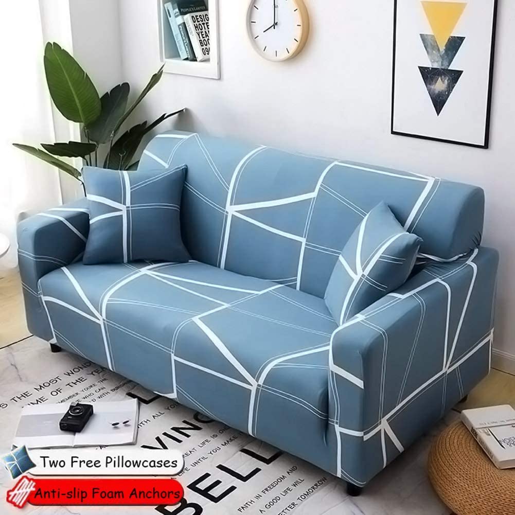 Printed Couch Covers Sofa Slipcovers, Elastic Universal Furniture Protector with 2 Pillowcases