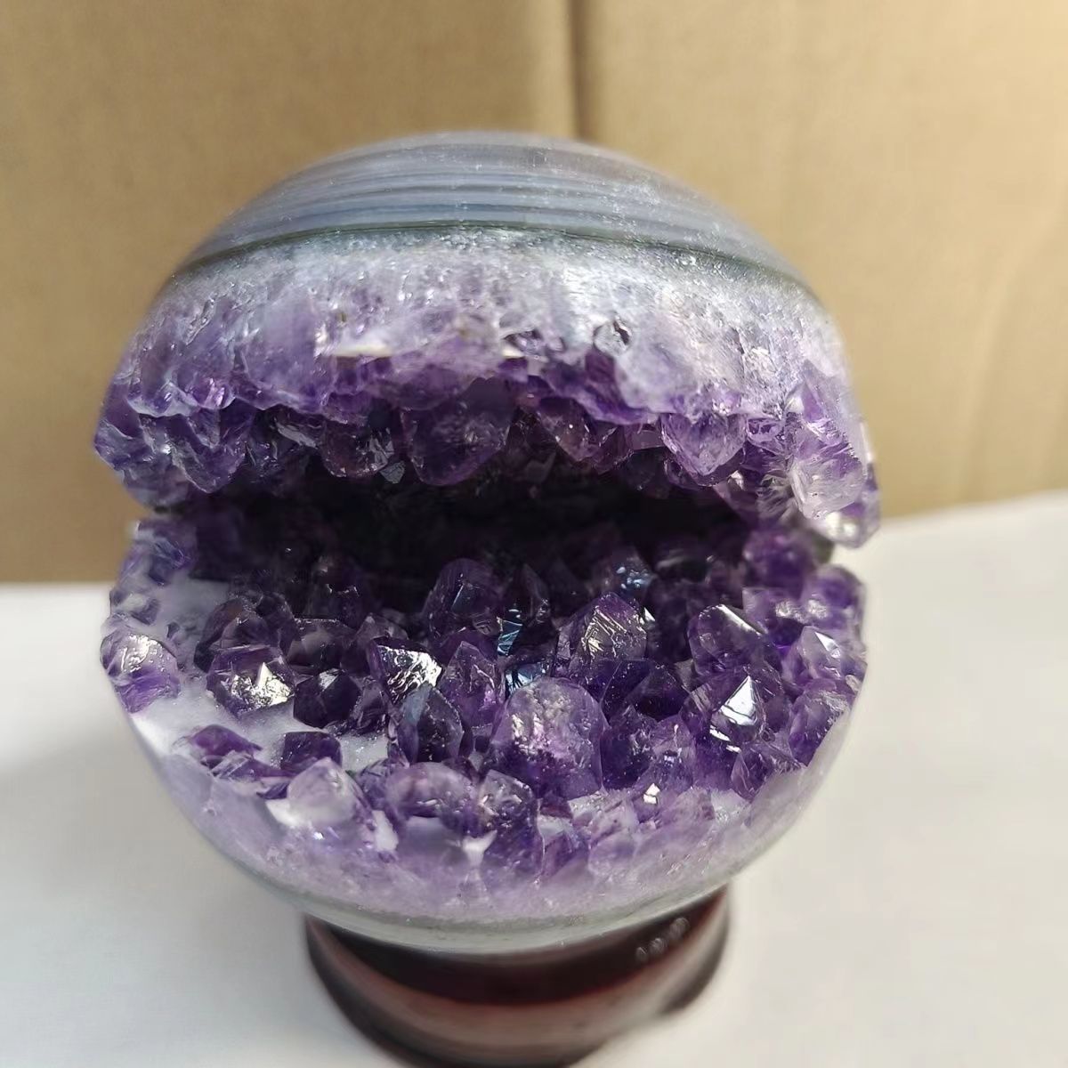 Healing Aura Crystal Natural Amethyst Crystal in Agate Cave Sphere Ball Cut Healing
