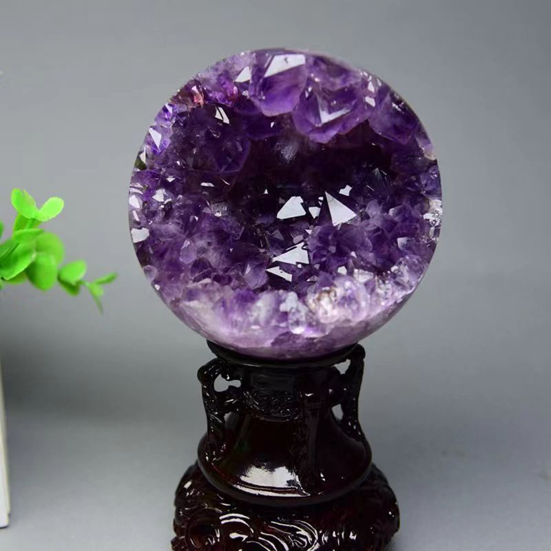 Healing Aura Crystal Natural Amethyst Crystal in Agate Cave Sphere Ball Cut Healing