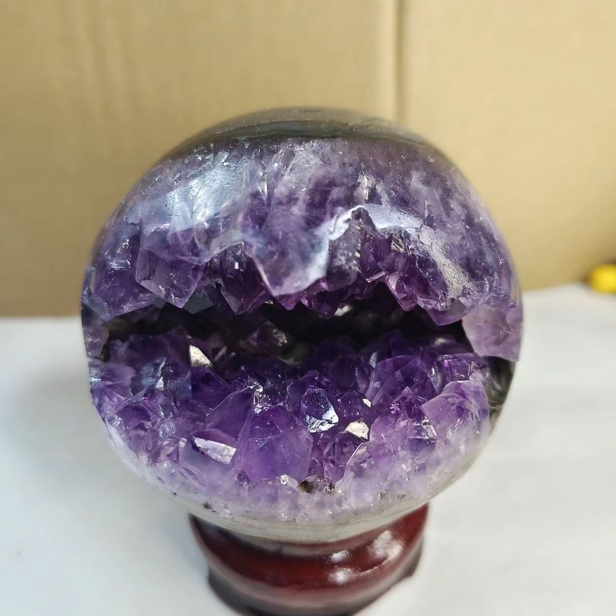 Healing Aura Crystal Natural Amethyst Crystal in Agate Cave Sphere Ball Cut Healing