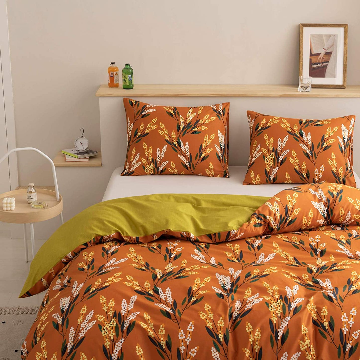 100% Cotton Comforter Cover Floral Duvet Cover Sets, Rust Red