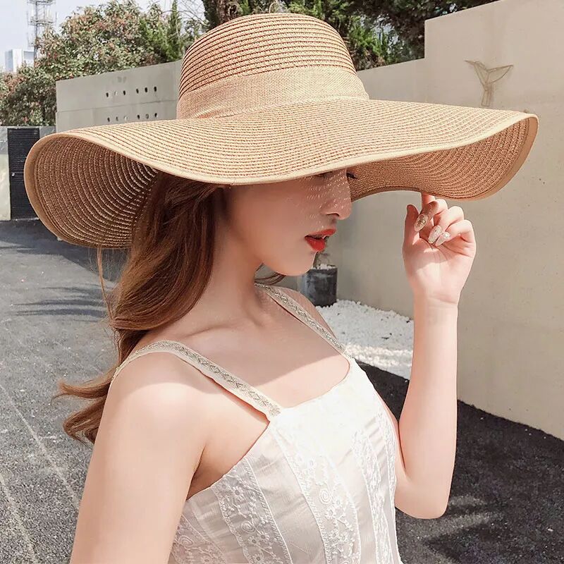 Summer Sassafras Solid Color Straw Hat Sunscreen Sunshade Sand Beach Hat