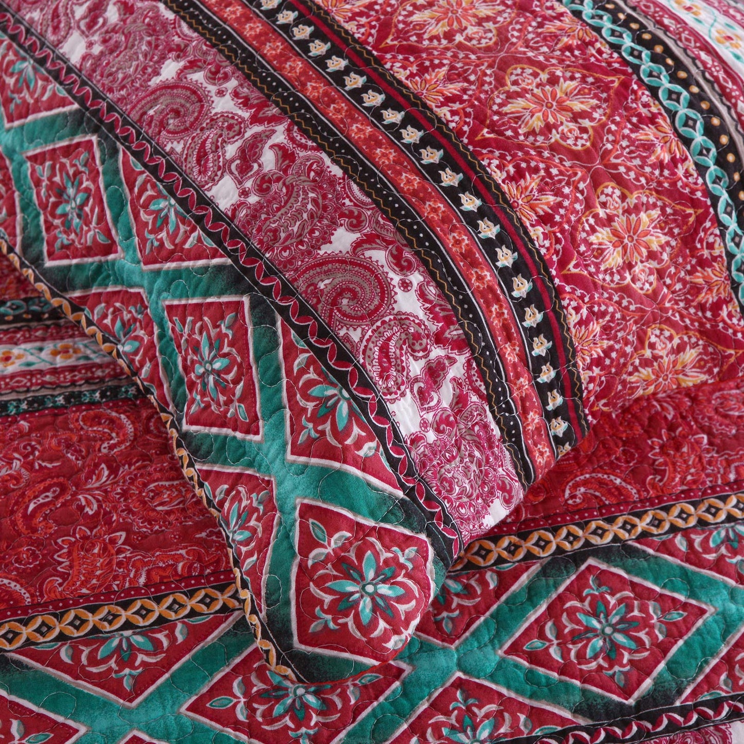 Cotton Bedspread Quilt Sets-Reversible Patchwork Coverlet Set, European Gorgeous Floral Pattern