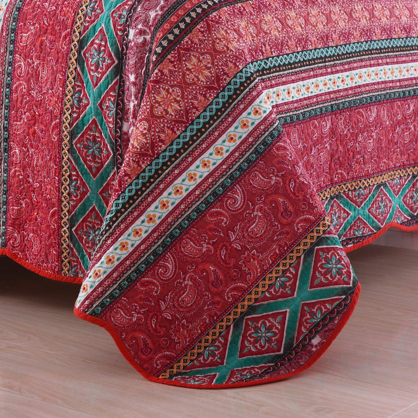 Cotton Bedspread Quilt Sets-Reversible Patchwork Coverlet Set, European Gorgeous Floral Pattern