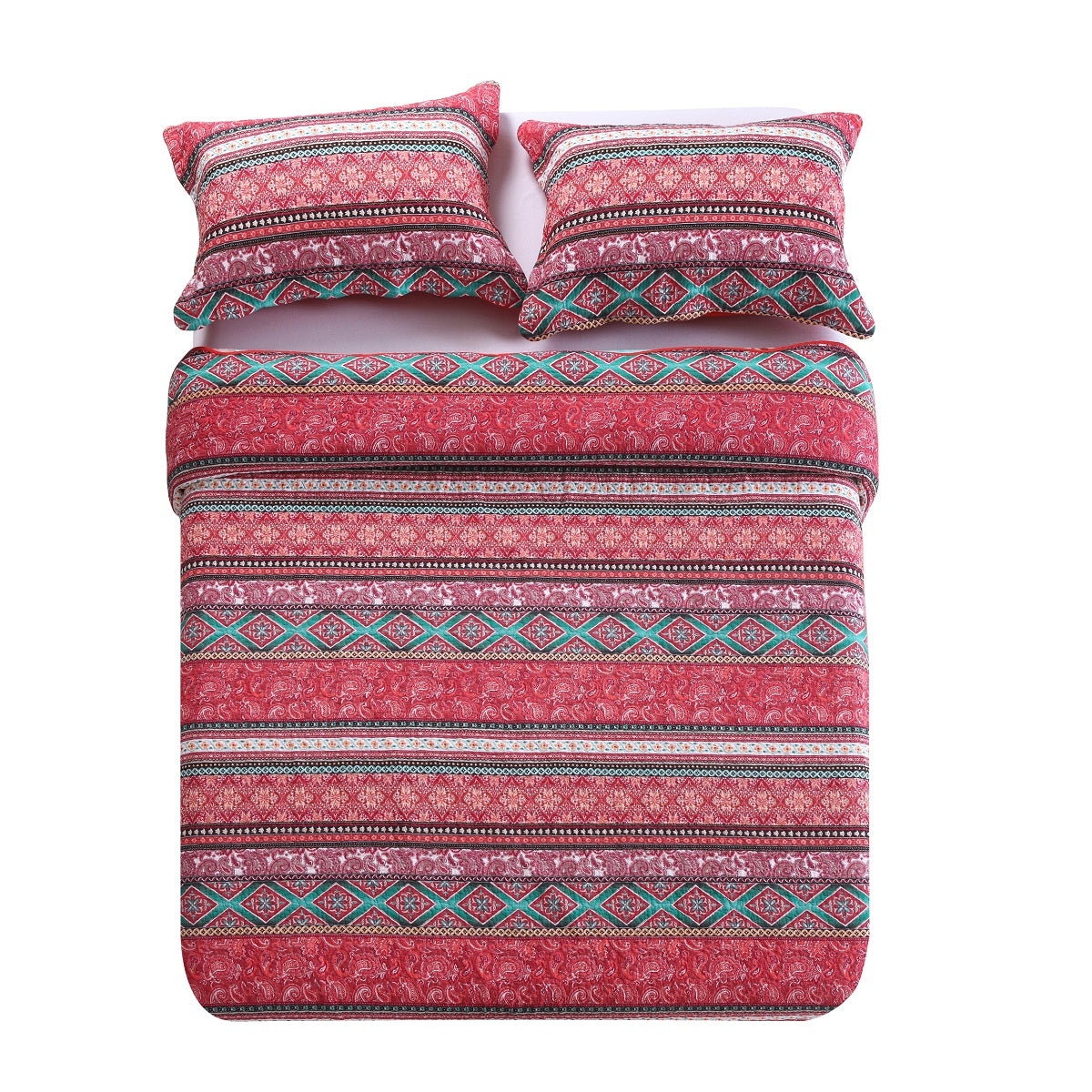 Cotton Bedspread Quilt Sets-Reversible Patchwork Coverlet Set, European Gorgeous Floral Pattern