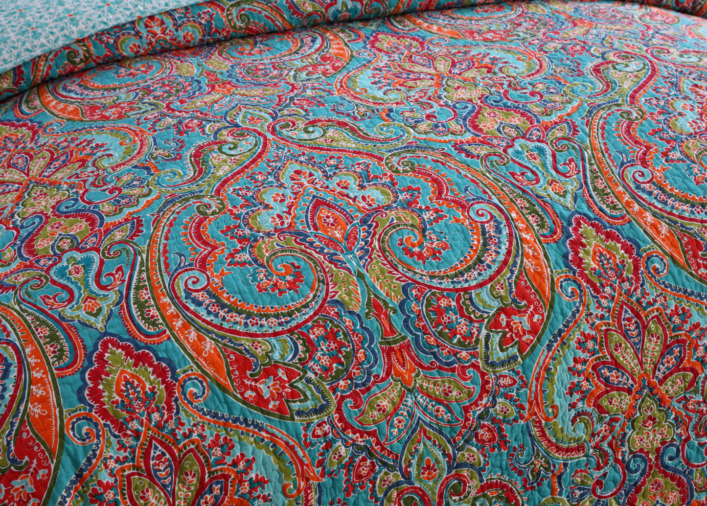 Cotton Bedspread Quilt Sets-Reversible Patchwork Coverlet Set, European Gorgeous Floral Pattern