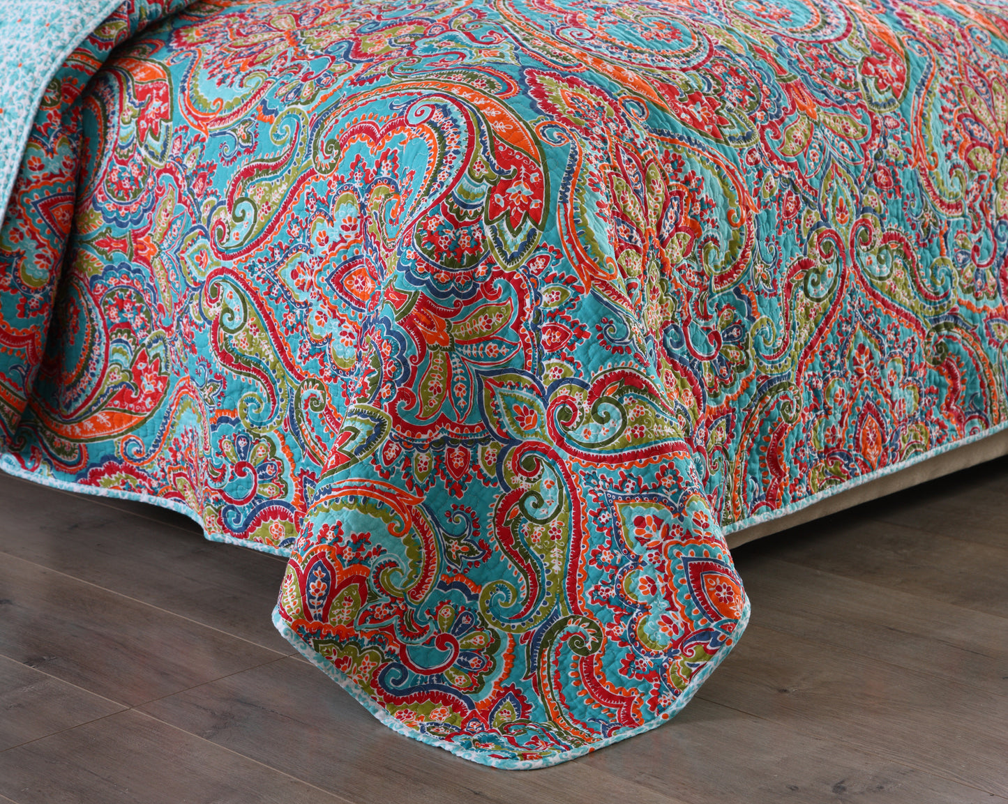 Cotton Bedspread Quilt Sets-Reversible Patchwork Coverlet Set, European Gorgeous Floral Pattern