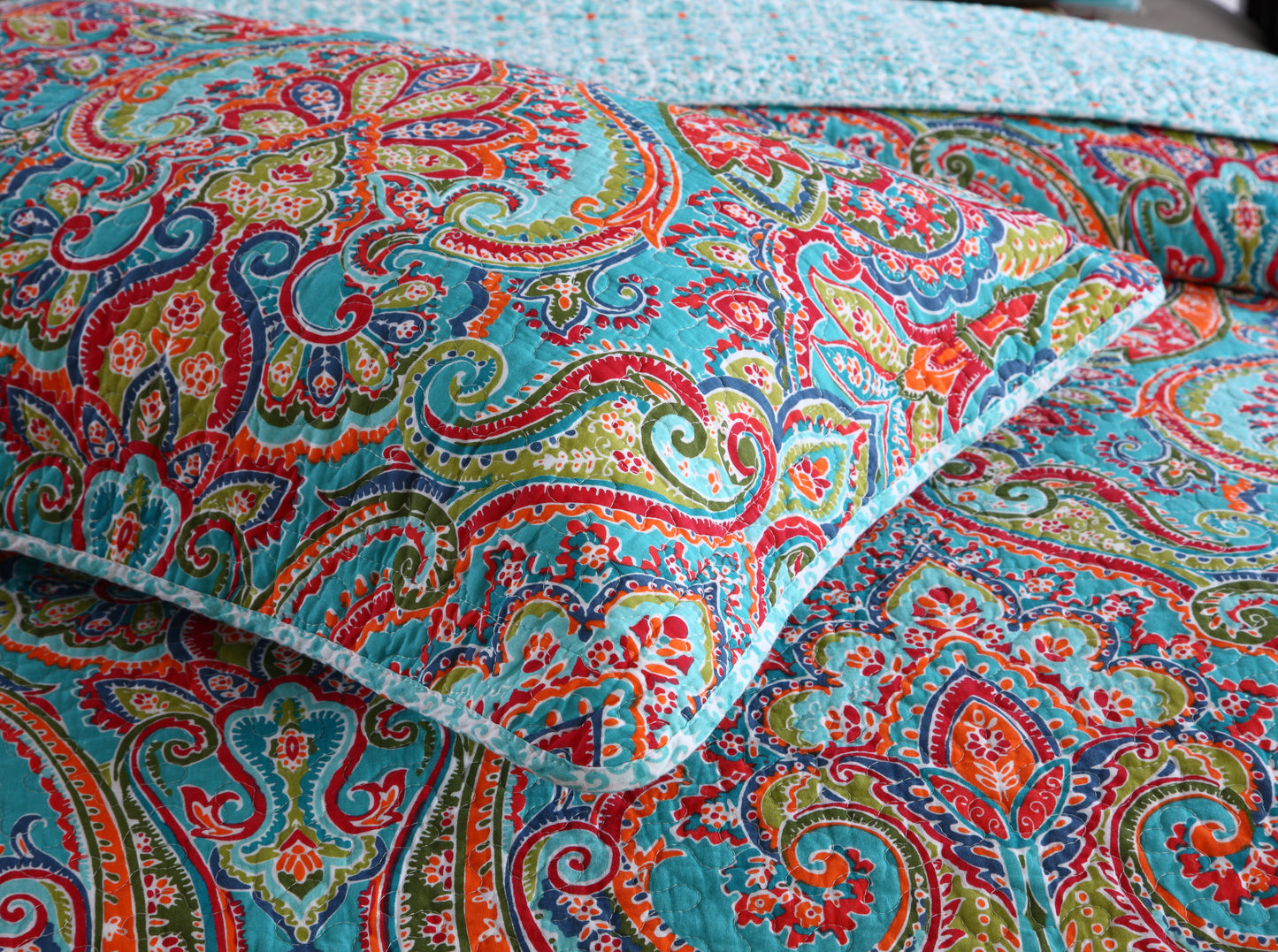 Cotton Bedspread Quilt Sets-Reversible Patchwork Coverlet Set, European Gorgeous Floral Pattern