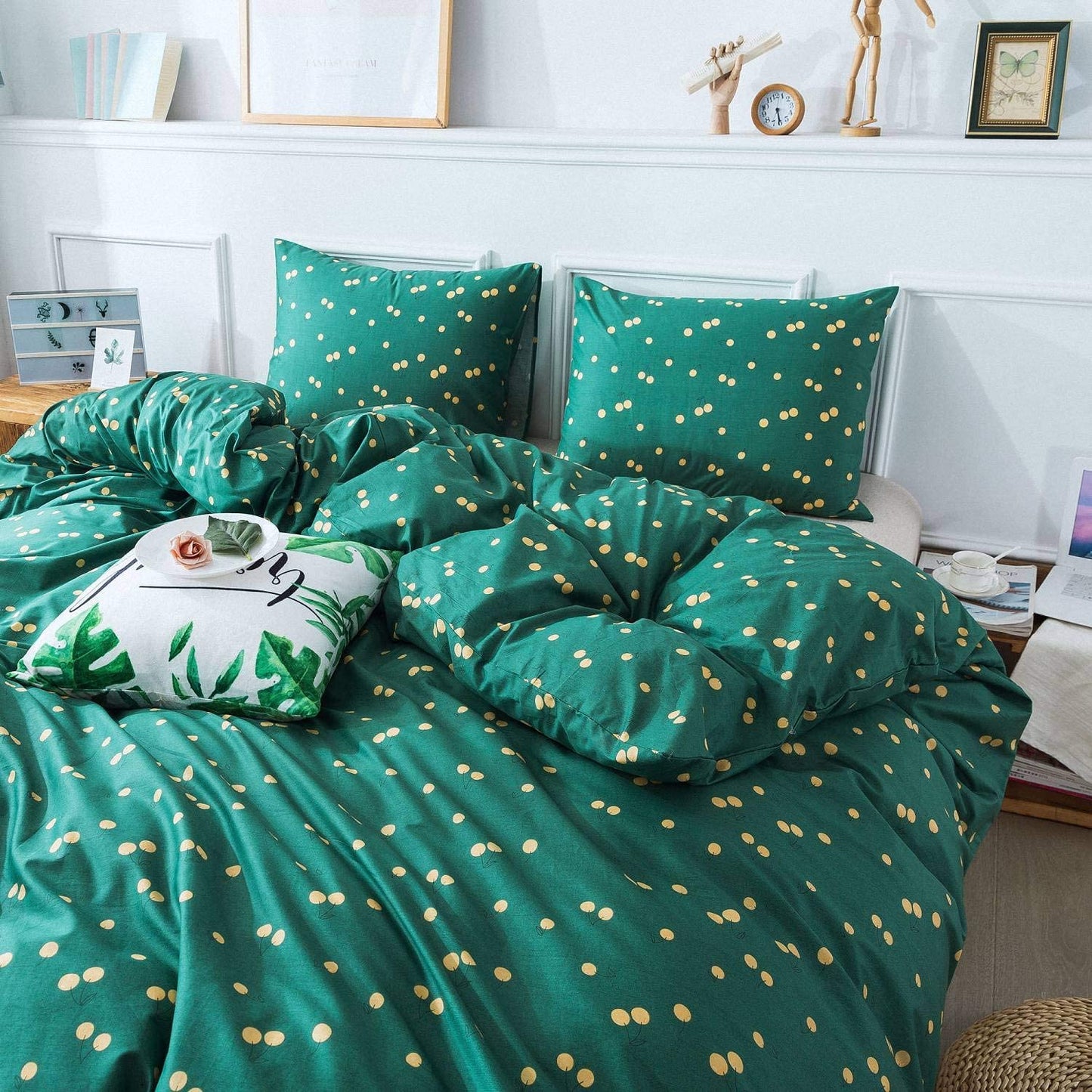 Green Cotton Duvet Cover Queen Size Floral Comforter Cover Set