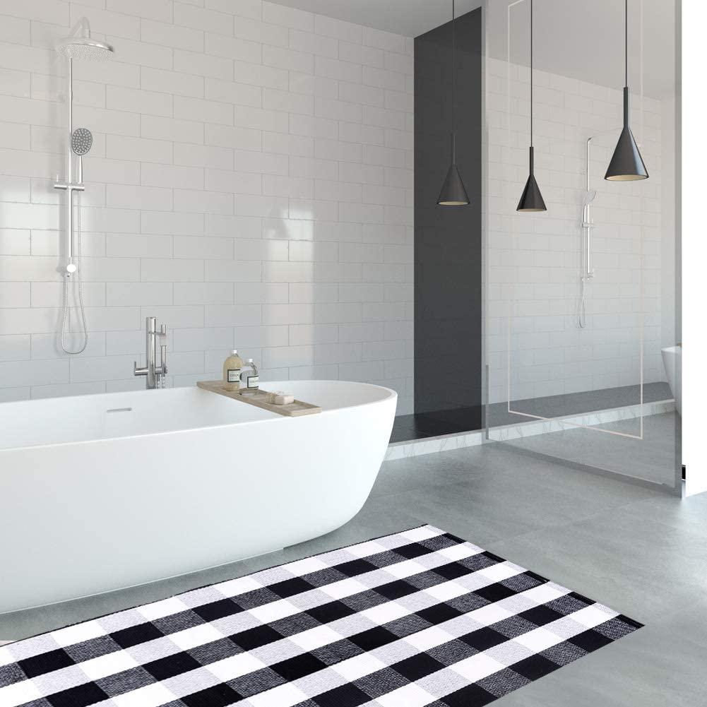 Buffalo Check Area Ru,Plaid Rugs, Checkered Outdoor Rug, Black and White