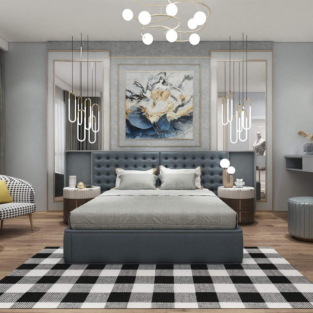 Buffalo Check Area Ru,Plaid Rugs, Checkered Outdoor Rug, Black and White
