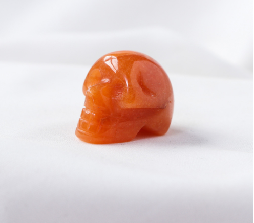 Quartz Healing Skull Crystal Statue, Natural Red Aventurine, Skull Statue 1 inch long
