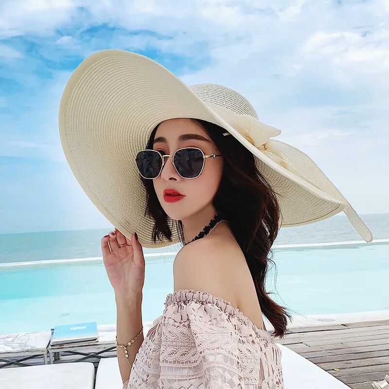 Summer Sassafras Solid Color Straw Hat Sunscreen Sunshade Sand Beach Hat