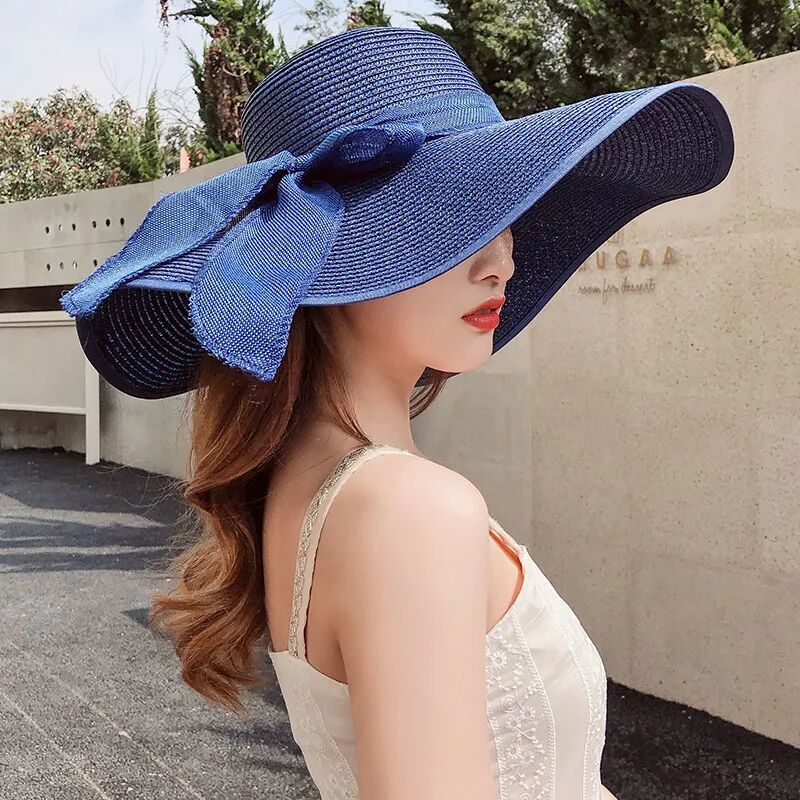 Summer Sassafras Solid Color Straw Hat Sunscreen Sunshade Sand Beach Hat