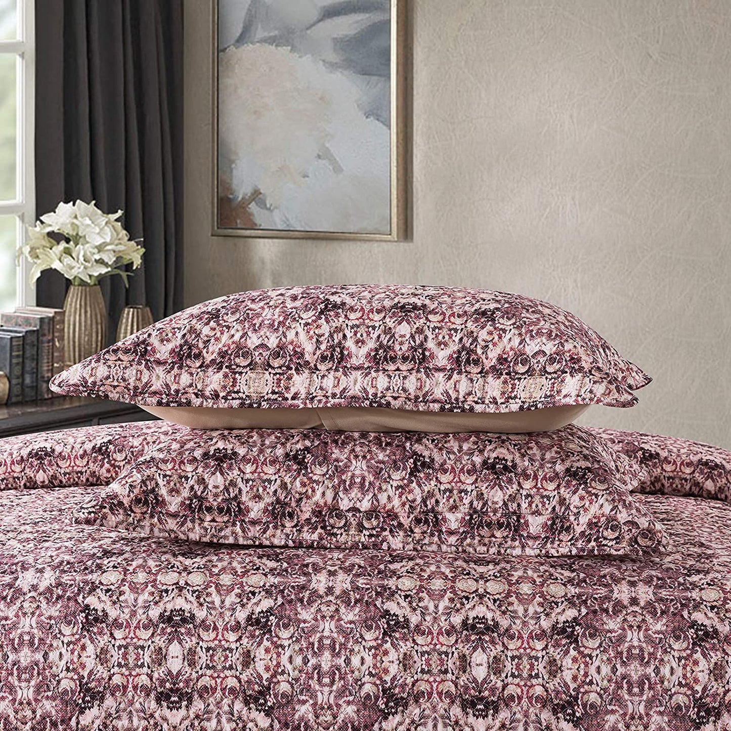 Microfiber Quilt Bedspread Sets-Ancient Bed-in-A-Bag Pattern Reversible Coverlet Set,Queen Size