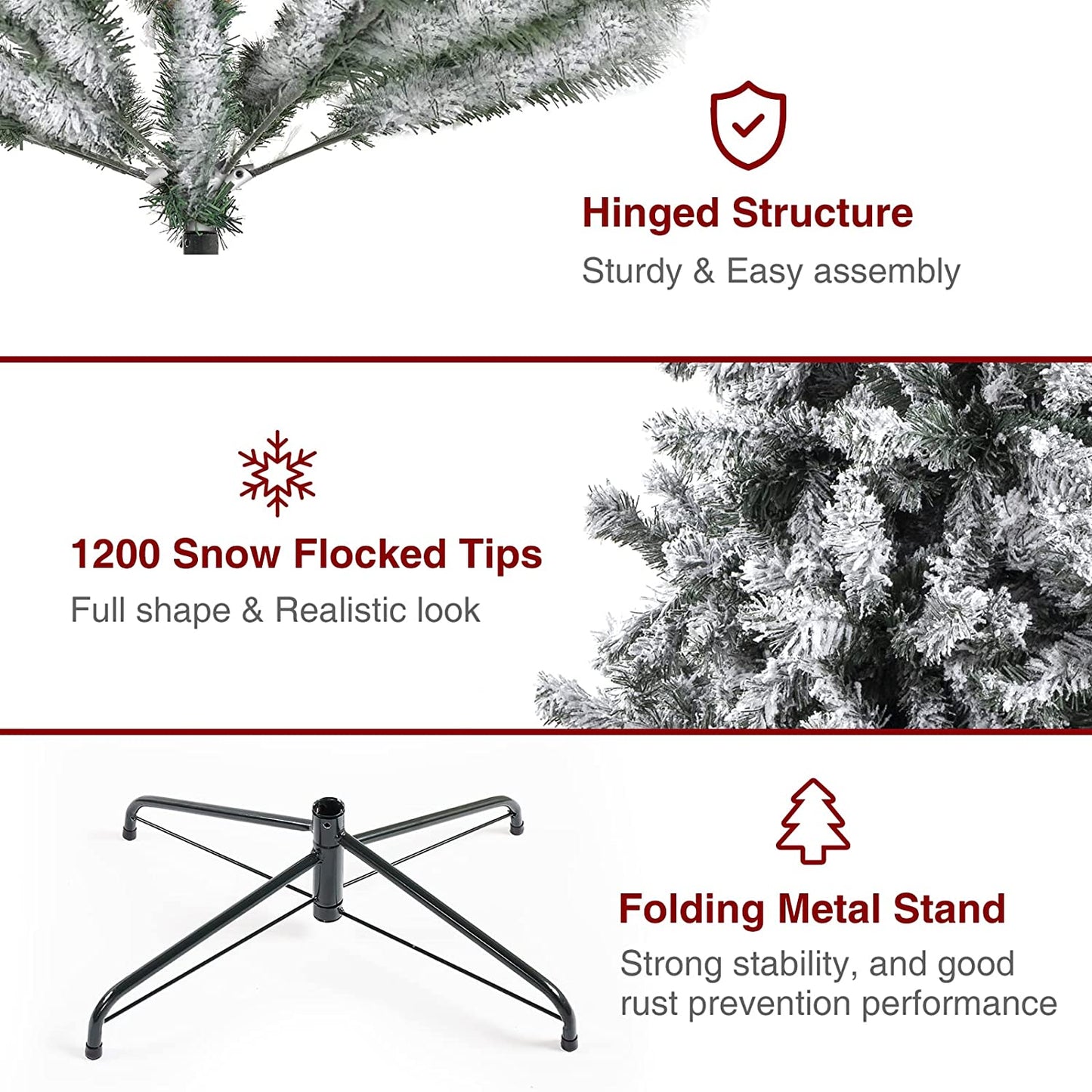 Snow Flocked Christmas Tree,Artificial Whitewith 1200 Snow Branch Tips