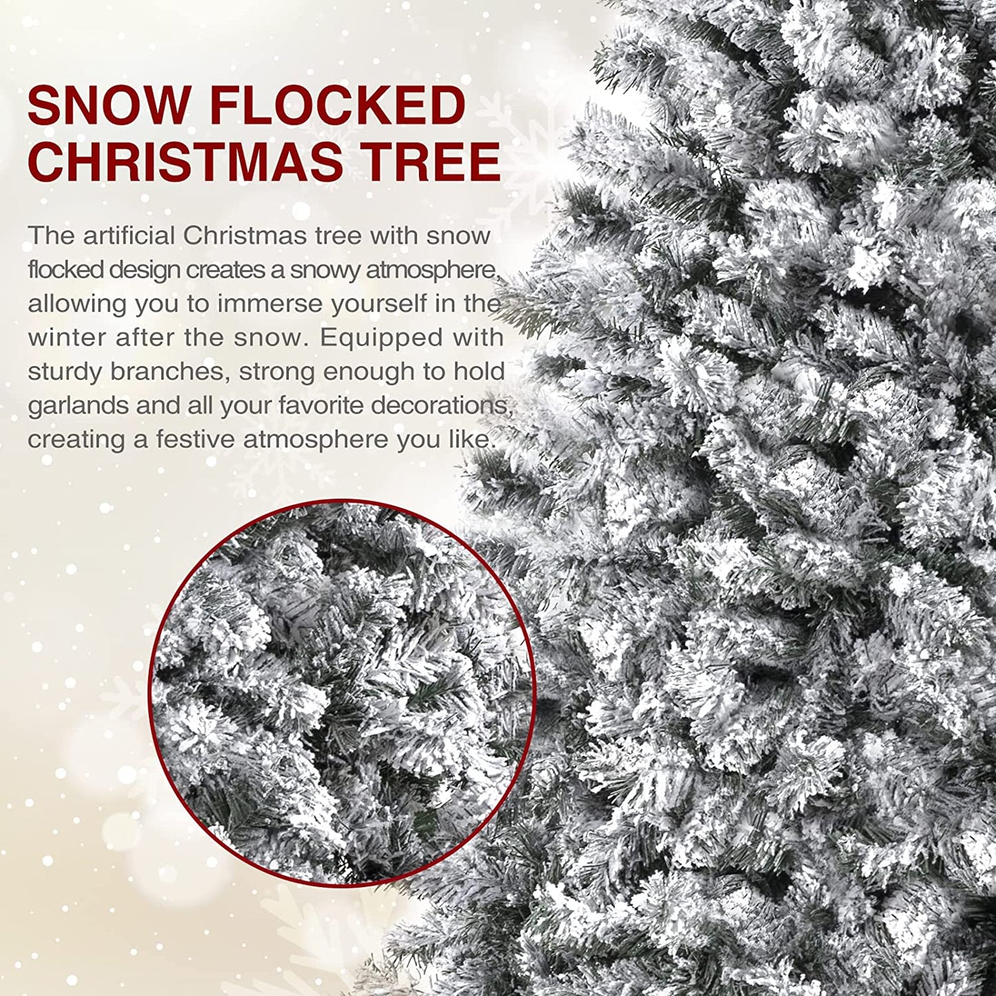 Snow Flocked Christmas Tree,Artificial Whitewith 1200 Snow Branch Tips