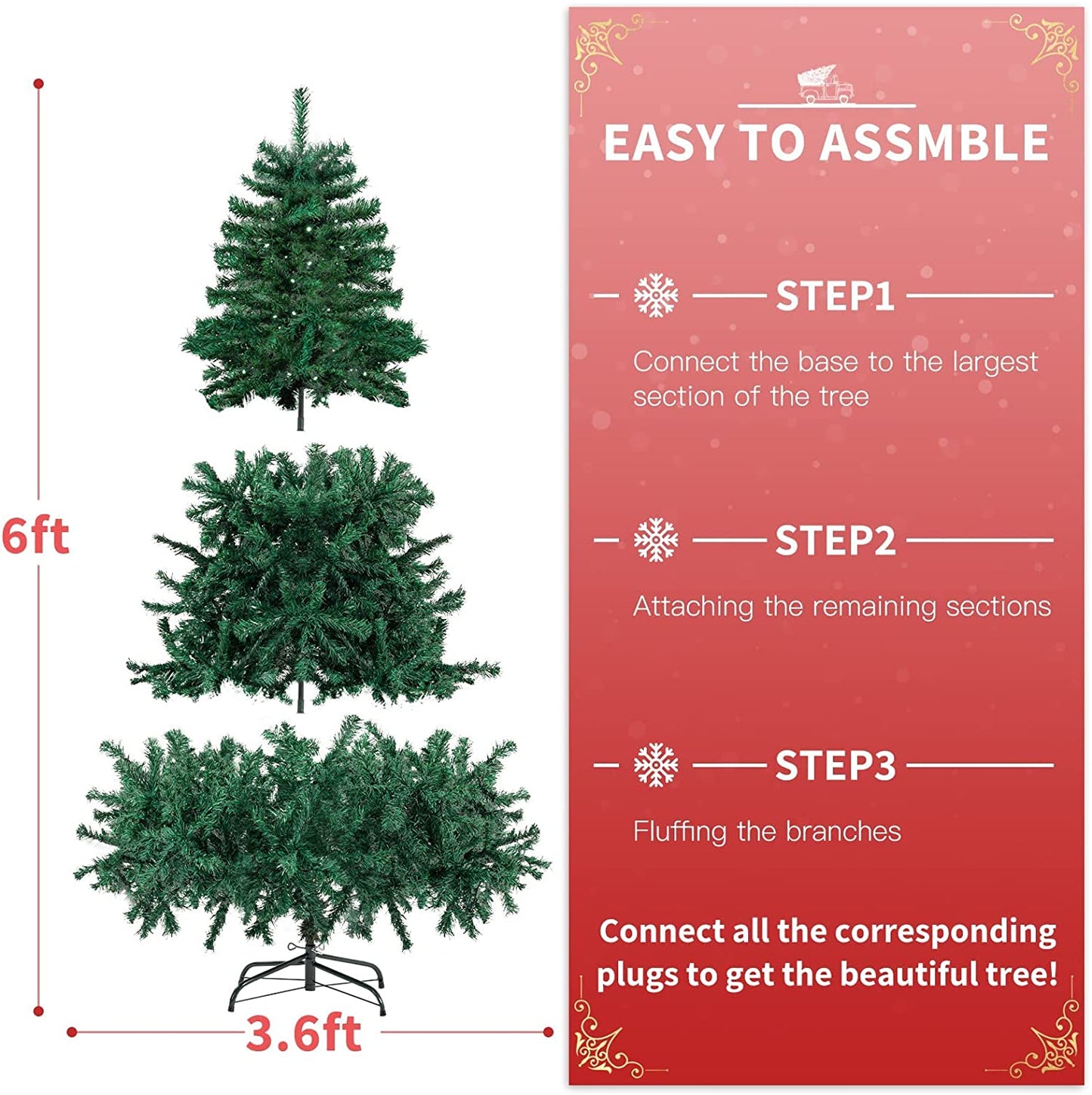 Artificial Christmas Tree with 400 UL-Certified Warm White Fairy LED Lights, 6ft