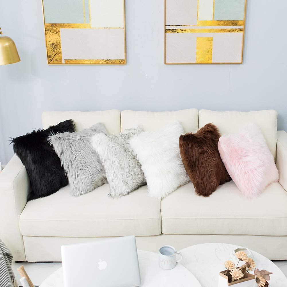 Faux Fur Pillow Case, 18x18 Inches, 6 Color, 2 Pieces