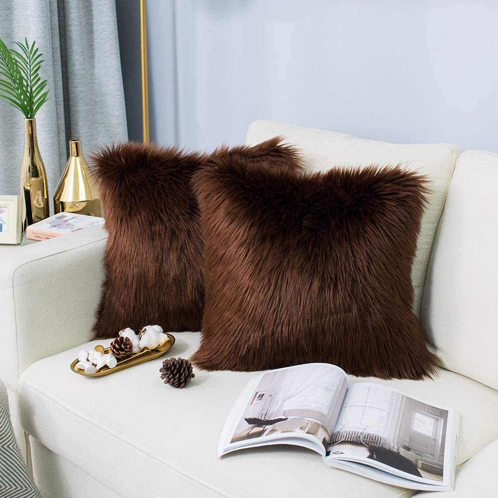 Faux Fur Pillow Case, 18x18 Inches, 6 Color, 2 Pieces