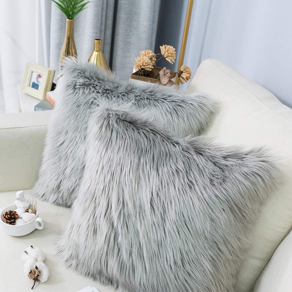 Faux Fur Pillow Case, 18x18 Inches, 6 Color, 2 Pieces