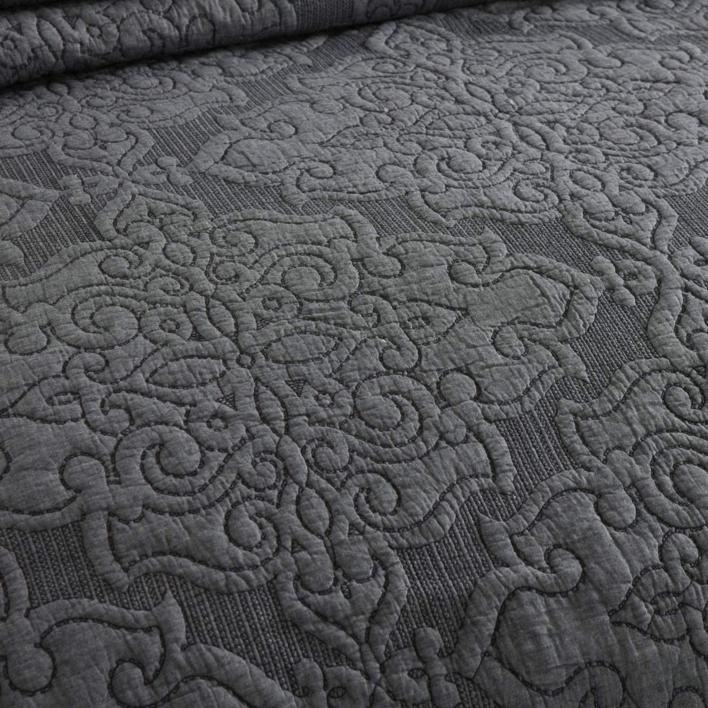 Microfiber Reversible Quilt, Sham in Grey Embossed Pattern