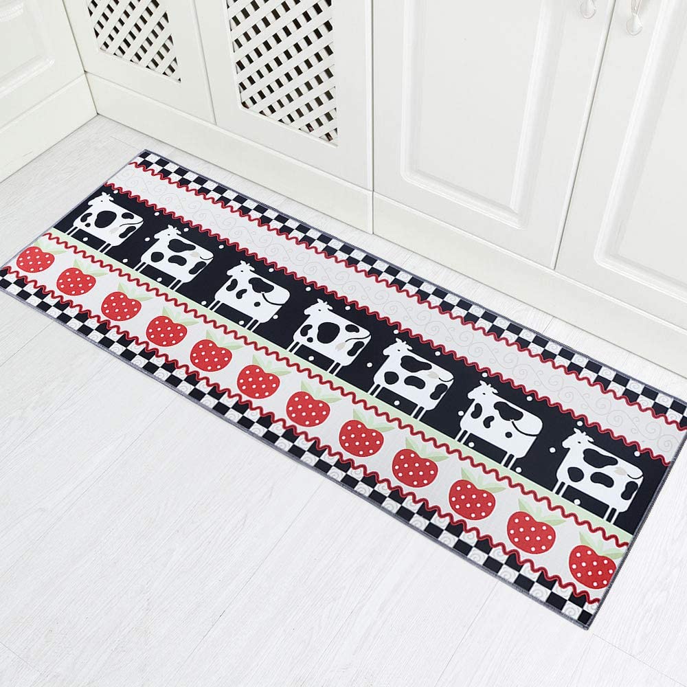 Cow Design Non-Skid Backing Mat for Doorway Bathroom Runner Rug Set