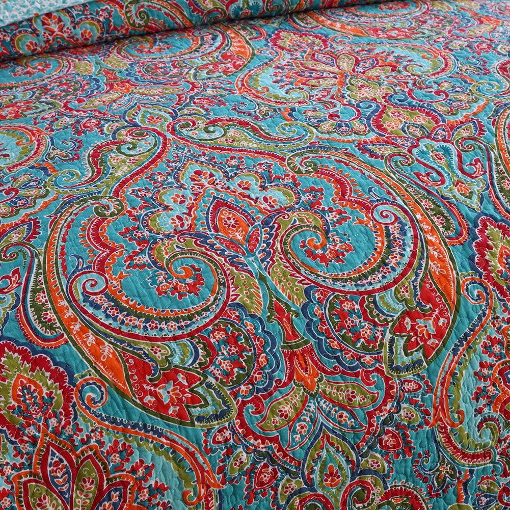 European Gorgeous Floral Pattern,Cotton Queen Size Bedspread Quilt Sets, Reversible Patchwork Coverlet Set