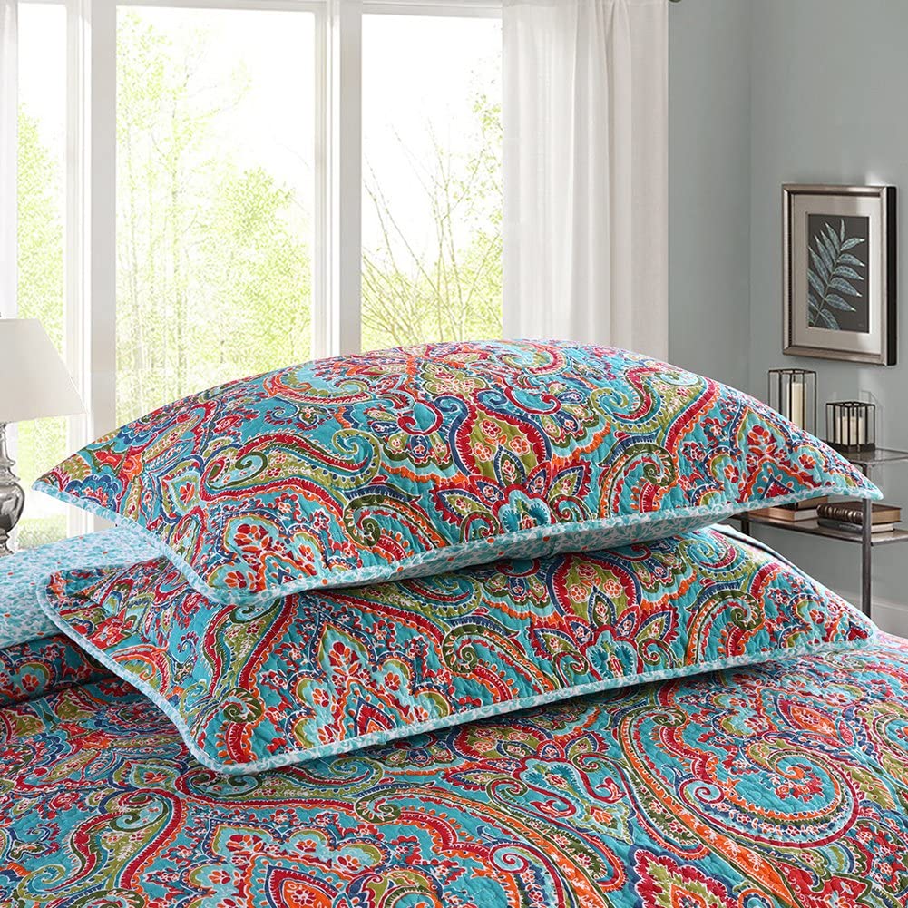 European Gorgeous Floral Pattern,Cotton Queen Size Bedspread Quilt Sets, Reversible Patchwork Coverlet Set