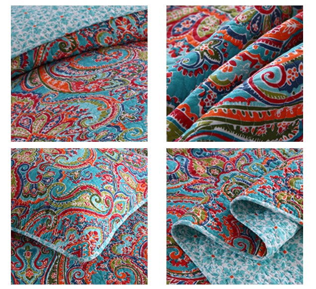 European Gorgeous Floral Pattern,Cotton Queen Size Bedspread Quilt Sets, Reversible Patchwork Coverlet Set