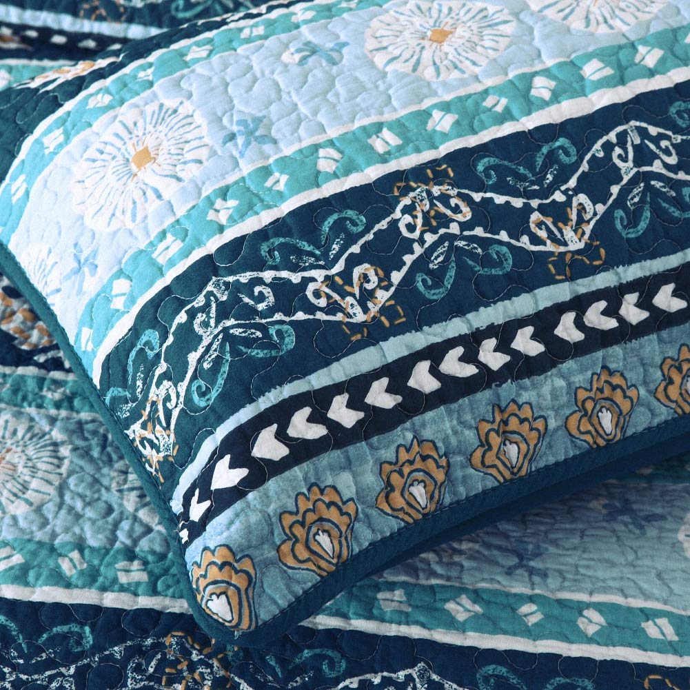 Cotton Bedspread Quilt Sets-Reversible Patchwork Coverlet Set, Boho Chic Pattern,Full Size