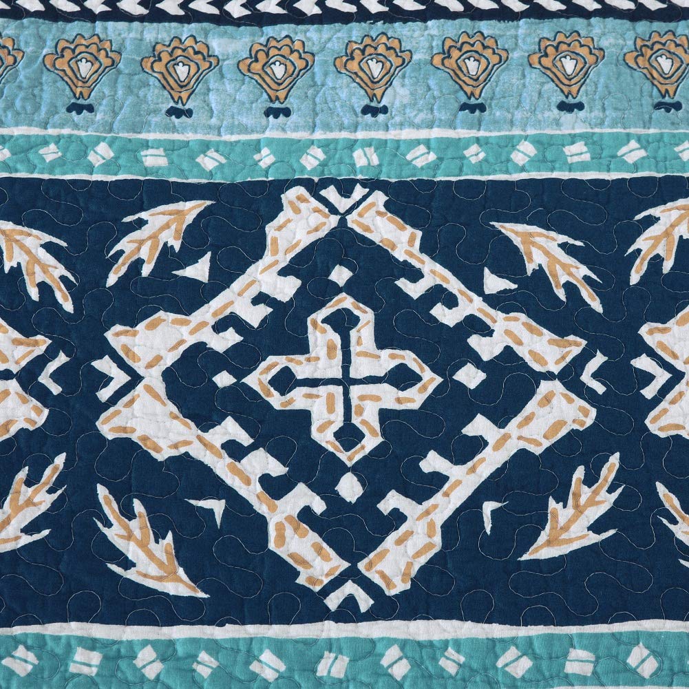 Cotton Bedspread Quilt Sets-Reversible Patchwork Coverlet Set, Boho Chic Pattern,Full Size