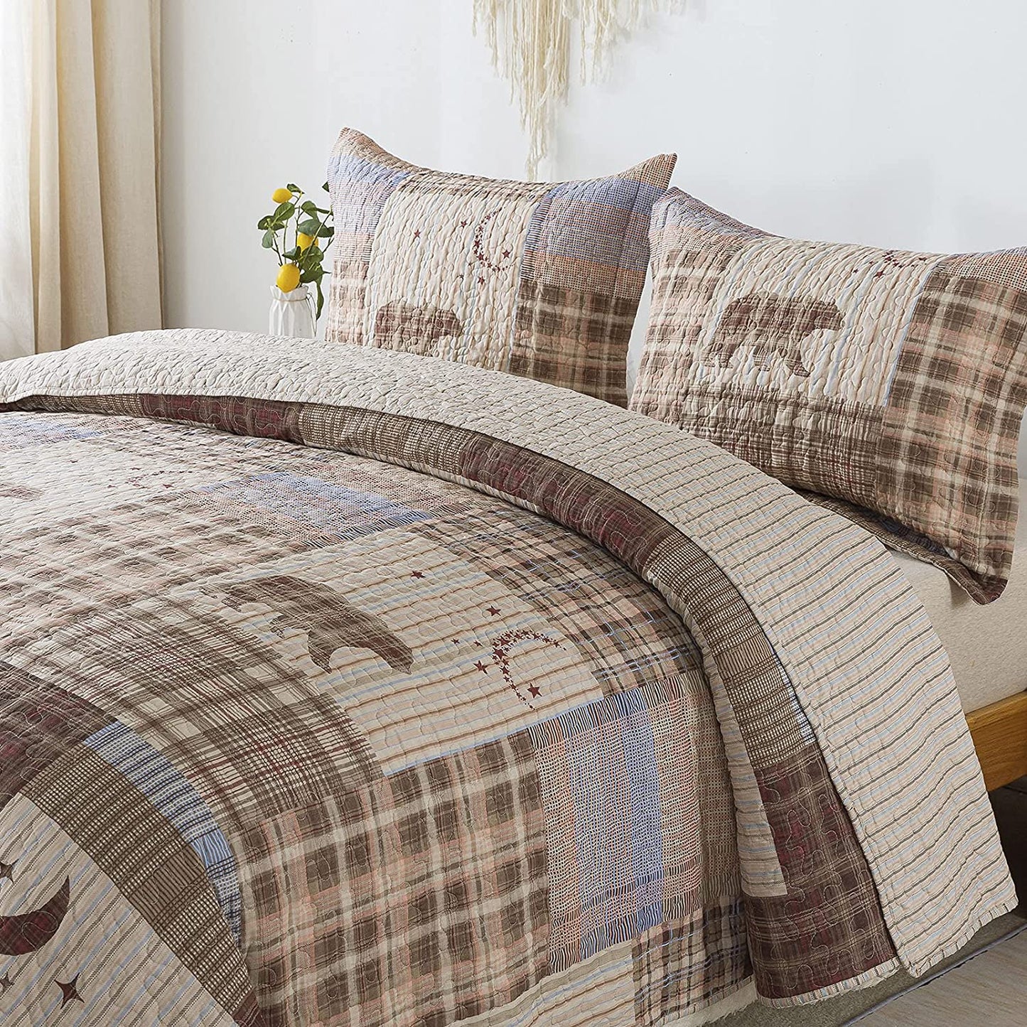 Christmas Bedspread Quilt Set Luxurious Coverlet Lightweight Bedcover Warm Bedding Set, Khaki