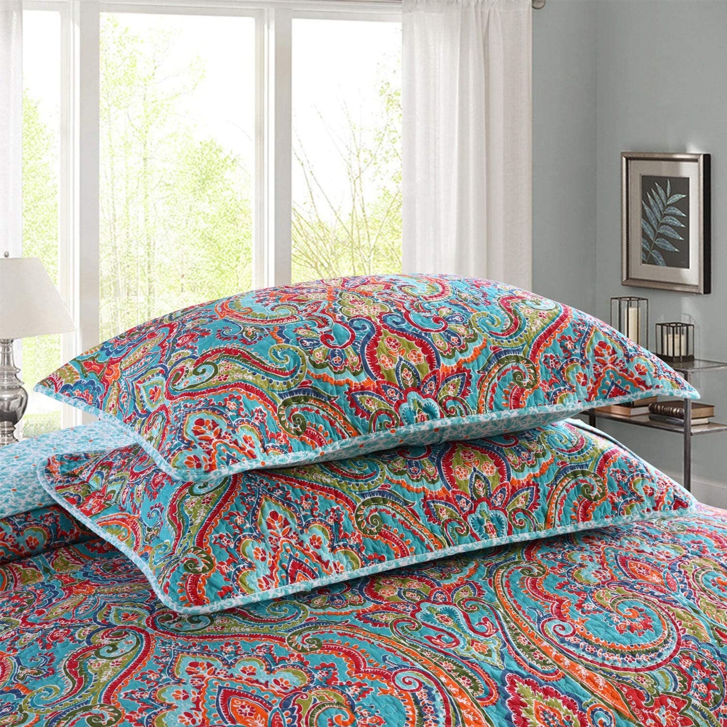 Cotton Quilted Throw Pillow Covers Bed Shams 2-Pieces