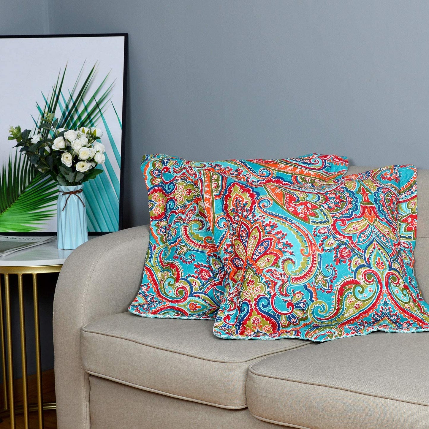 Cotton Quilted Throw Pillow Covers Bed Shams 2-Pieces