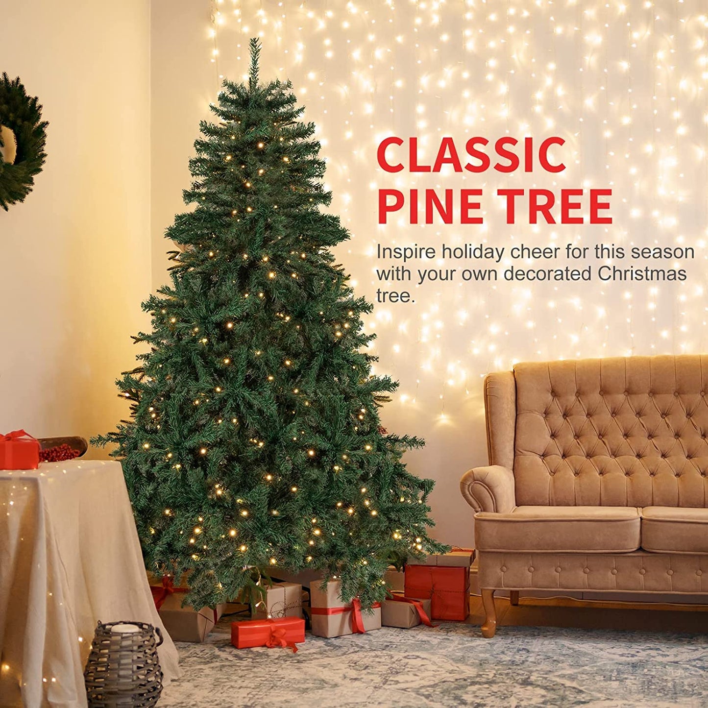 Artificial Christmas Tree with 400 UL-Certified Warm White Fairy LED Lights, 6ft