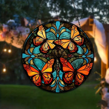 Suncatcher pătat cu fluturi, ornament pentru agățat pentru fereastră 